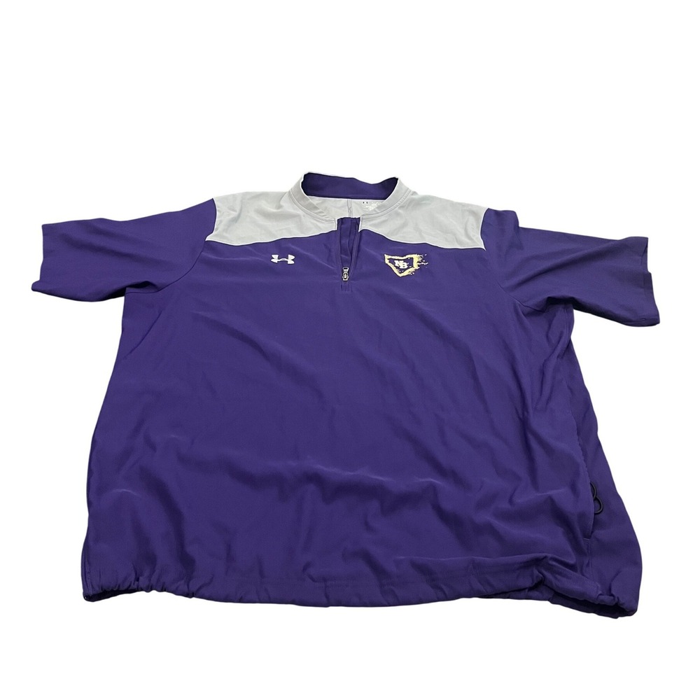 Under Armour Pullover Windshirt Mens 2XL Purple Gray 1/4 Zip Short Sleeve Loose